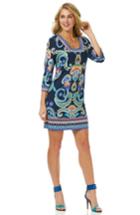 Women's Laundry By Shelli Segal Print Jersey Square Neck Shift Dress - Blue