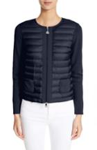 Women's Moncler Maglia Quilted Down Front Tricot Cardigan - Blue