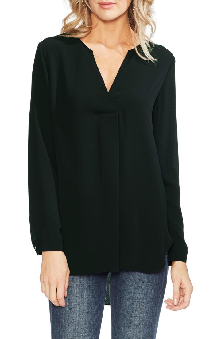 Women's Vince Camuto Crepe Split Neck Top - Black