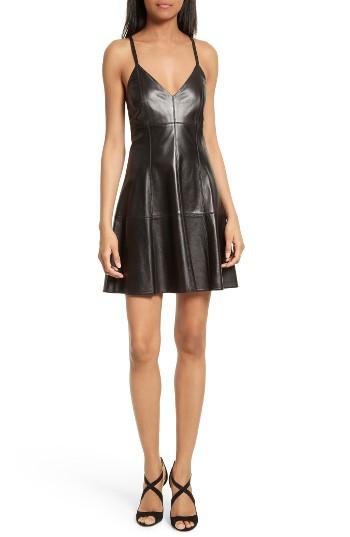 Women's Alice + Olivia Fit & Flare Leather Dress - Black