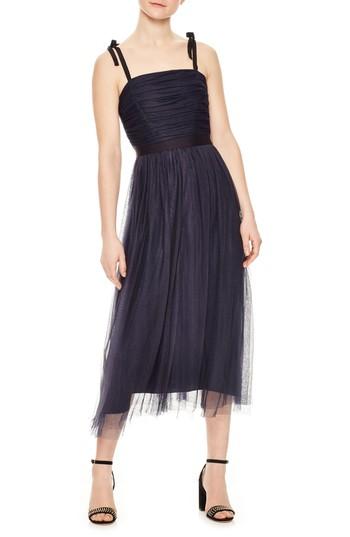Women's Sandro Shirred Bodice Tulle Dress Us / 34 Fr - Blue