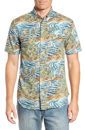 Men's Reyn Spooner Sumatra Slide Tailored Fit Sport Shirt, Size Small - Blue