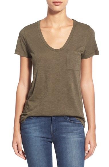 Petite Women's Caslon Relaxed Slub Knit U-neck Tee, Size P - Green