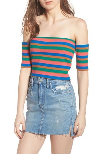 Women's Bp. Stripe Off The Shoulder Top, Size - Pink