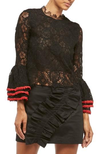 Women's Alpha & Omega Lace Bell Sleeve Blouse - Black