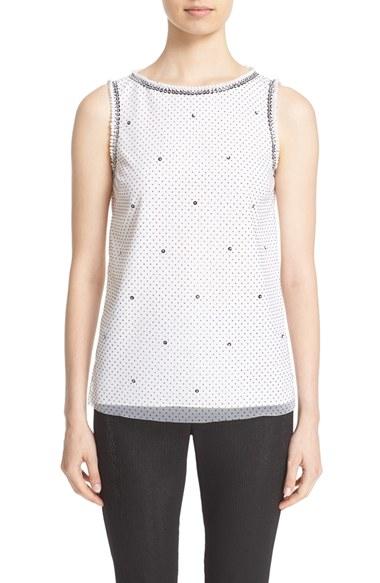 Women's St. John Collection Flocked Polka Dot Mesh Shell