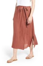 Women's Eileen Fisher Faux Wrap Organic Linen Skirt, Size - Brown