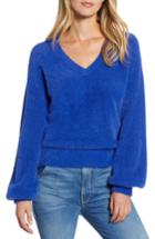 Women's Halogen V-neck Fuzzy Sweater - Blue