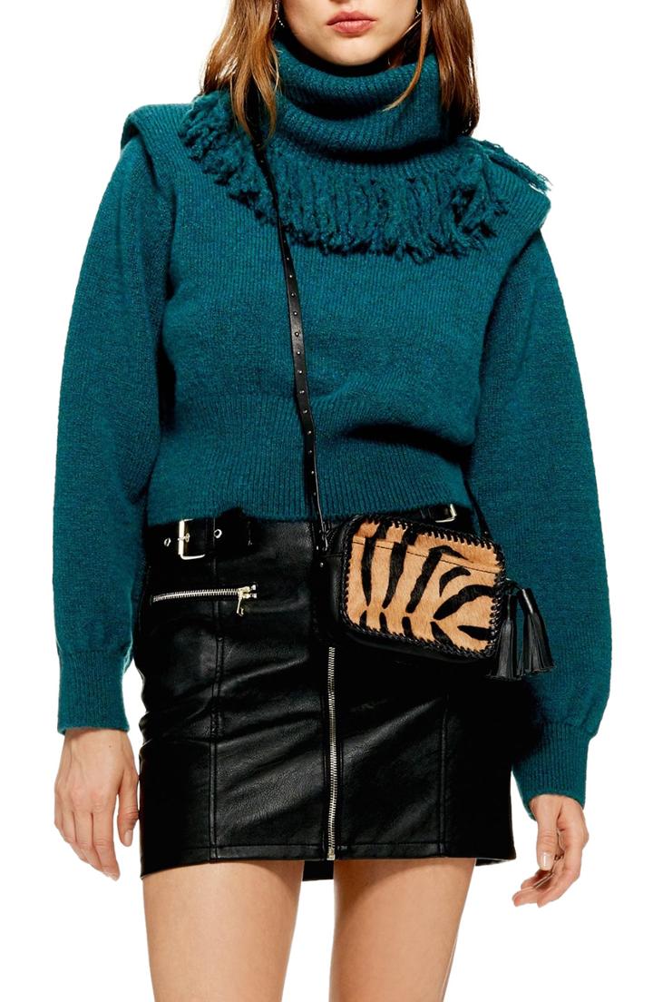 Women's Topshop Rockit Fringe Turtleneck Sweater