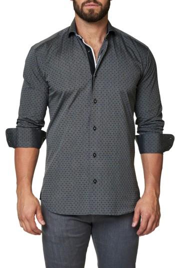 Men's Maceoo Trim Fit Dot Print Sport Shirt (s) - Black