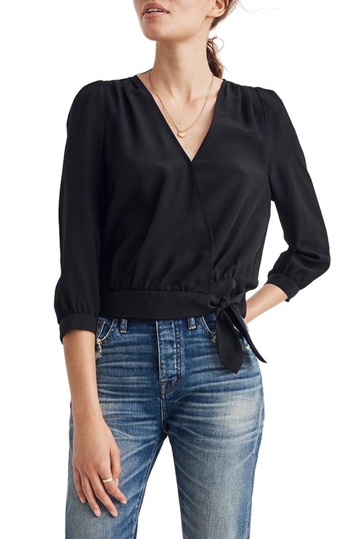 Women's Madewell Silk Wrap Top - Black