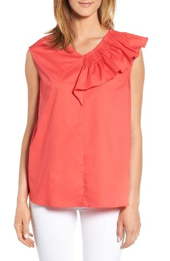 Women's Halogen Gathered Ruffle Top - Coral