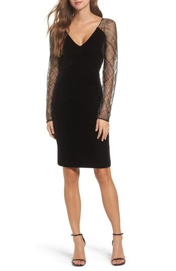Women's Badgley Mischka Beaded Sleeve Velvet Sheath Dress