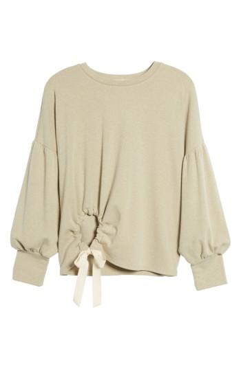 Women's June & Hudson Balloon Sleeve Tie Sweatshirt - Green