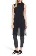 Women's Eileen Fisher Silk Jersey & Chiffon Tunic - Black