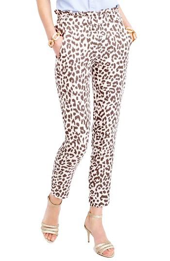 Women's J.crew Ruffle Waist Leopard Print Linen Pants