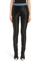 Women's Balmain Denim Trim Plisse Jersey Leggings Us / 38 Fr - Black