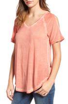 Women's Caslon Cold Shoulder V-neck Tee, Size - Coral