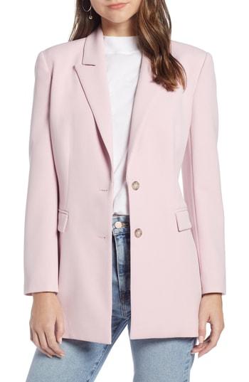 Women's Something Navy Slouchy Narrow Lapel Blazer - Pink