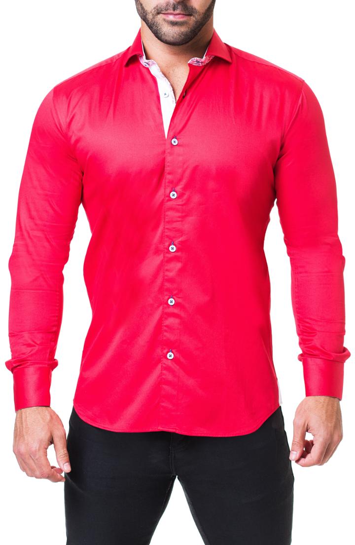 Men's Maceoo Einstein Satin Fit Sport Shirt, Size Medium - Red