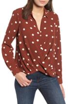 Women's All In Favor Patterned Drape Front Blouse - Brown
