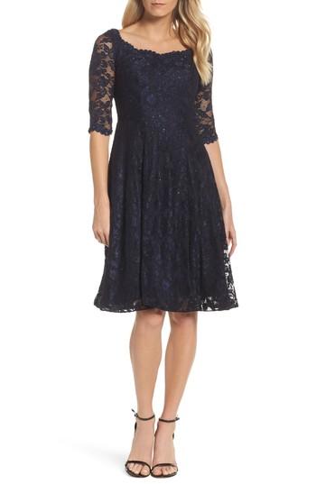 Women's La Femme Fit & Flare Lace Dress - Blue
