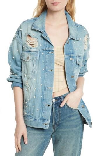 Women's Free People Sunday Funday Denim Trucker Jacket - Blue