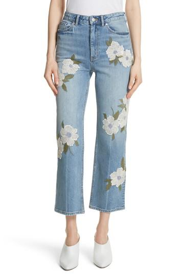 Women's La Vie Rebecca Taylor Anais Floral Embroidered Crop Jeans - Blue