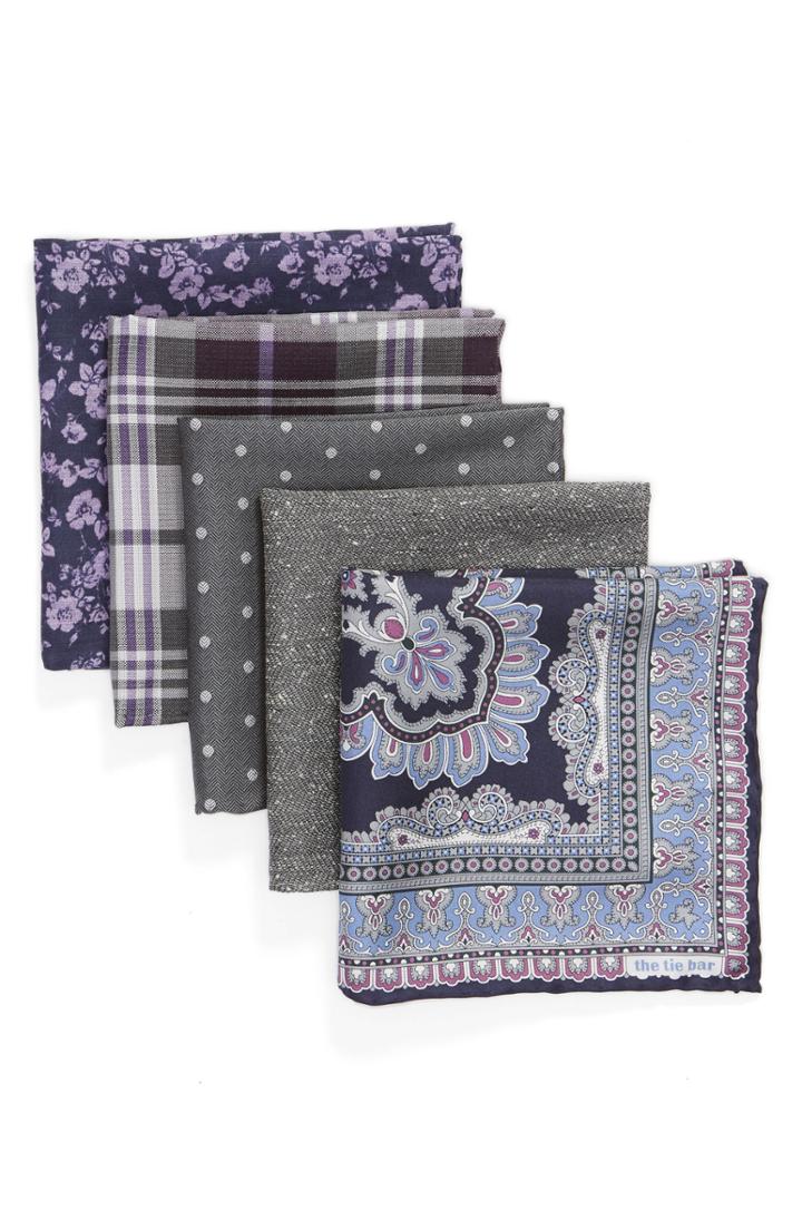 Men's The Tie Bar Set Of 5 Pocket Squares, Size - Purple