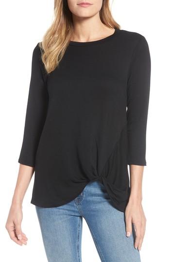 Women's Bobeau Lightweight Twist Hem Top, Size - Black
