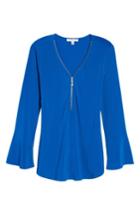 Women's Chaus Zip Front Flounce Sleeve Top - Blue