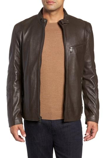 Men's Andrew Marc Quilted Leather Moto Jacket - Brown