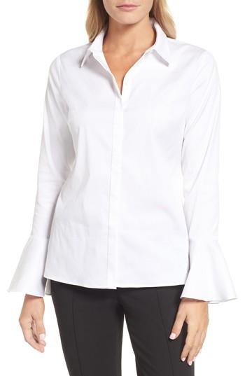 Women's Emerson Rose Bell Sleeve Poplin Top, Size - White