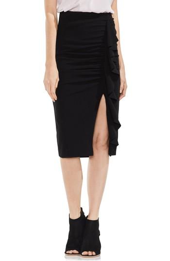 Women's Vince Camuto Front Ruffle Ponte Pencil Skirt, Size - Black