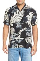 Men's Tommy Bahama Aloha Fronds Print Silk Camp Shirt - Black