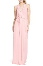 Women's Nouvelle Amsale 'erica' Ruffle Chiffon Halter Neck Wrap Gown - Pink