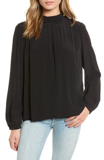 Women's Hinge Mock Neck Blouse, Size - Black
