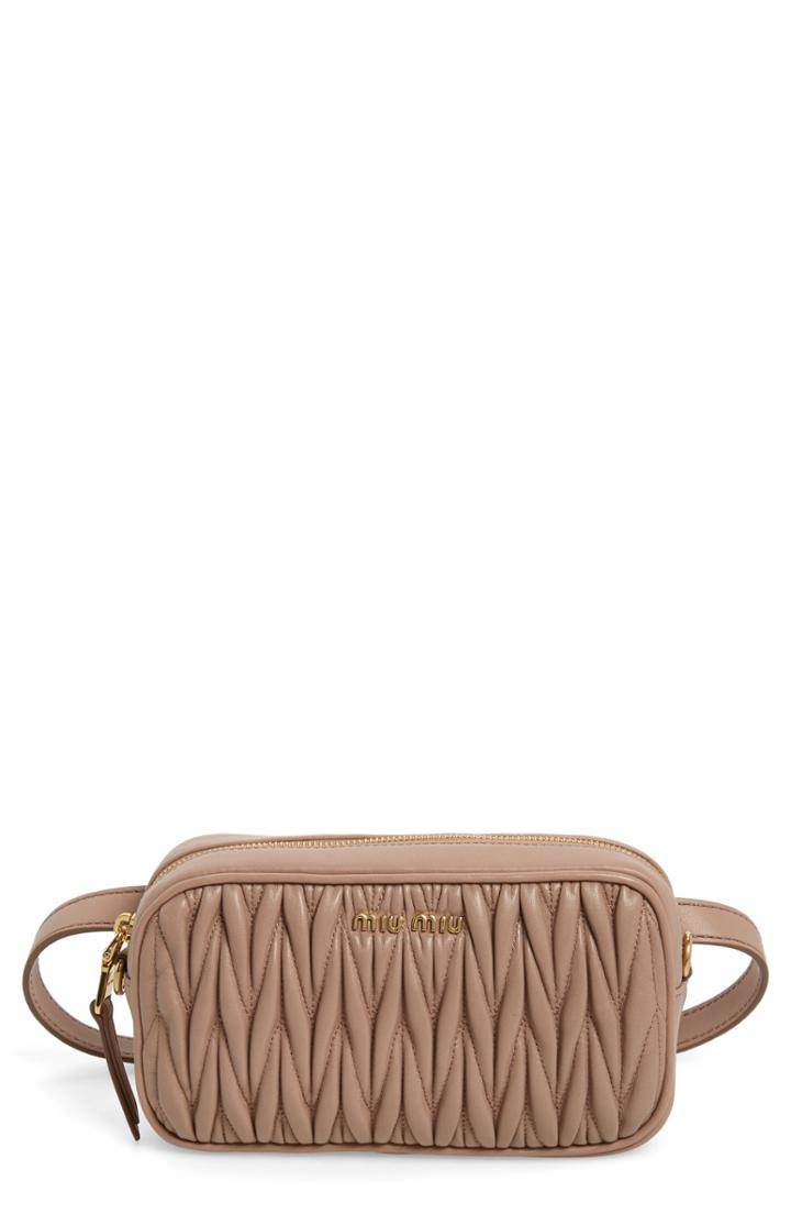 Miu Miu Rider Matelasse Leather Belt Bag - Beige