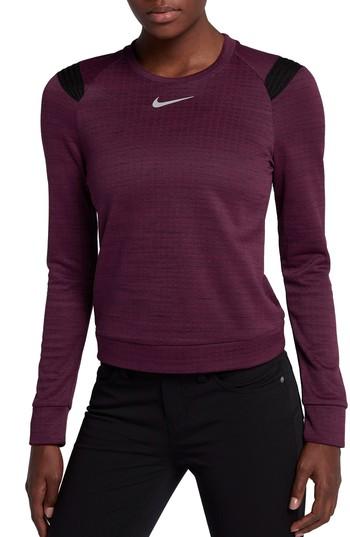 Women's Nike Therma Sphere Long Sleeve Top - Burgundy