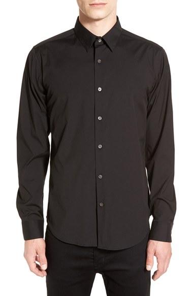 Men's Theory 'sylvain' Trim Fit Long Sleeve Sport Shirt - Black