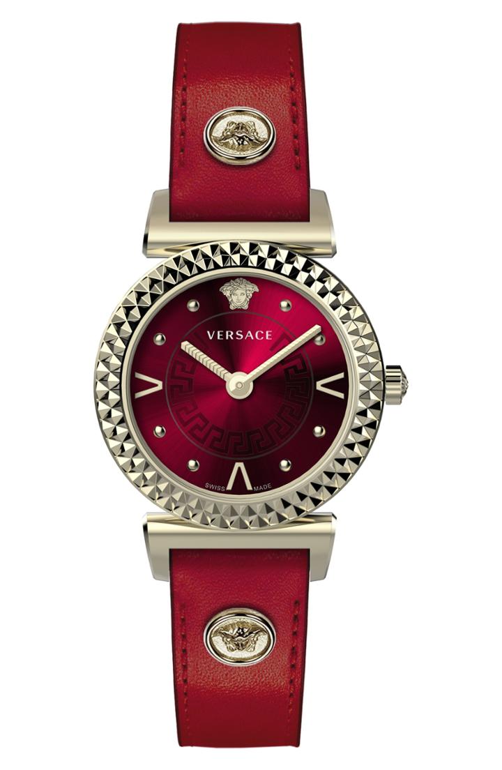 Women's Versace Mini Vanity Leather Strap Watch, 27mm