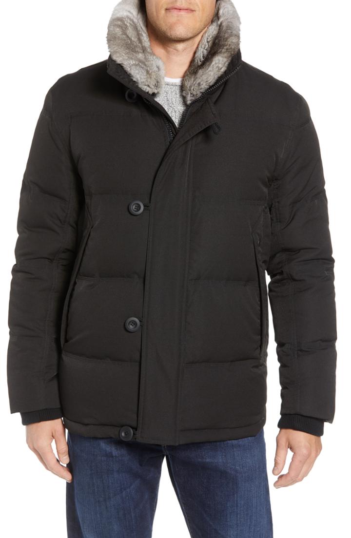 Men's Andrew Marc Bryant Genuine Rabbit Fur Trim Down Jacket - Black