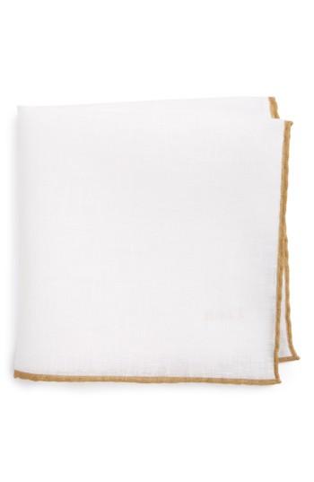 Men's Eton Solid Linen Pocket Square, Size - Beige