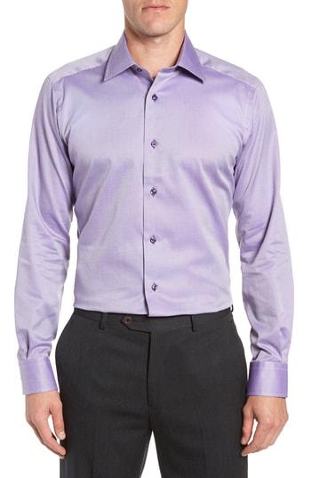 Men's David Donahue Trim Fit Solid Dress Shirt - 34/35 - Purple