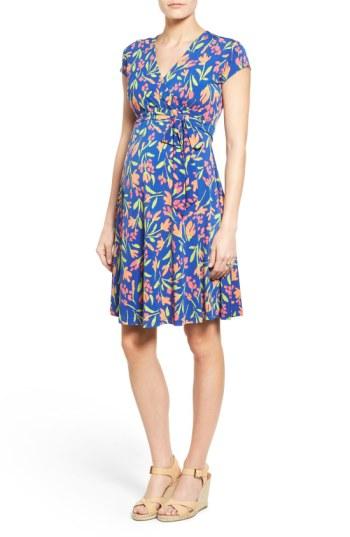 Women's Leota Cap Sleeve Faux Wrap Maternity Dress - Blue