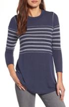 Petite Women's Caslon Stripe Panel Sweater P - Blue