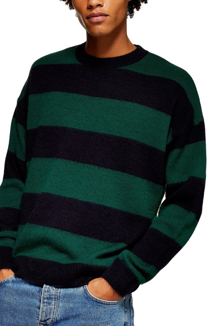 Men's Topman Block Stripe Classic Fit Sweater, Size - Green