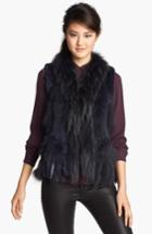 Women's Linda Richards Genuine Rabbit & Raccoon Fur Vest - Blue