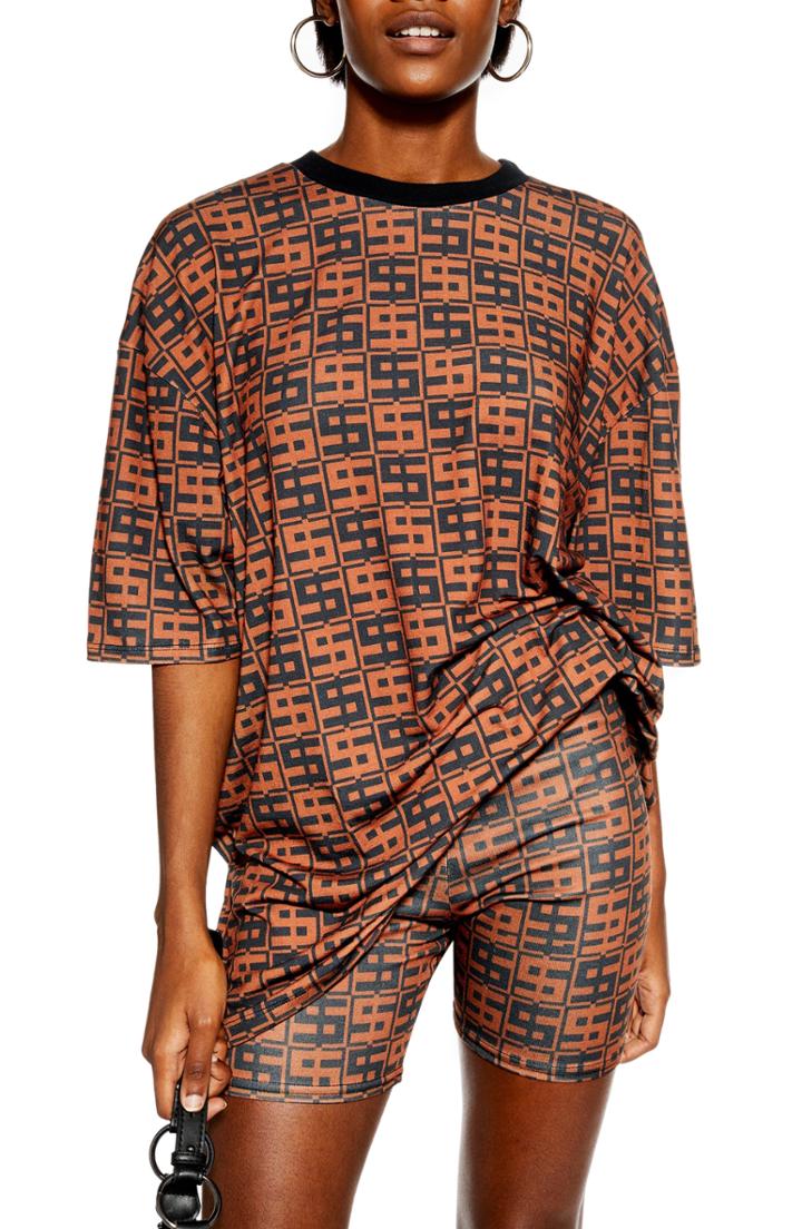 Women's Topshop Monogram Oversize Boyfriend Tee - Brown