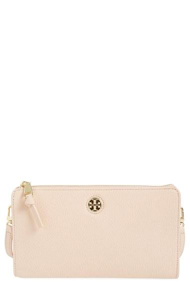 Tory Burch 'robinson' Pebbled Leather Crossbody Wallet - Pink
